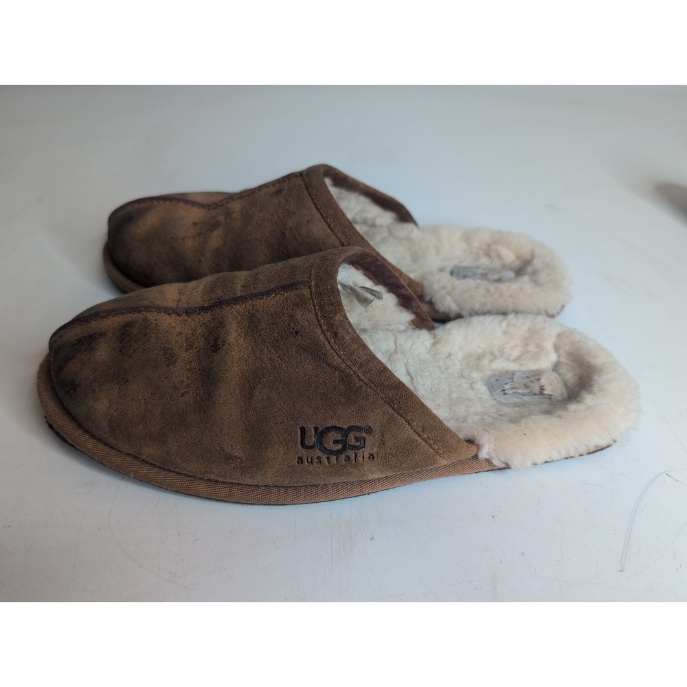 UGG Scuff Suede Slippers Chestnut Sheepskin Lined 5776 Mens Sz 10